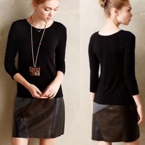 Bailey 44 Long Sleeve Vegan Patchwork Leather Hem Midi Dress Womens Size Small